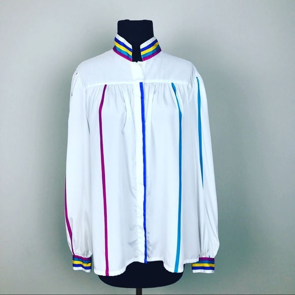 NICOLA Tops - VINTAGE NICOLA white blue buttoned down blouse 14